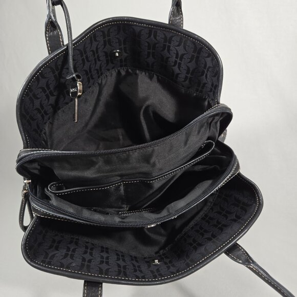 Vintage FOSSIL Y2K Whimsigoth BLACK Signature Canvas Leather Trim Shoulder Bag. - Picture 16 of 17